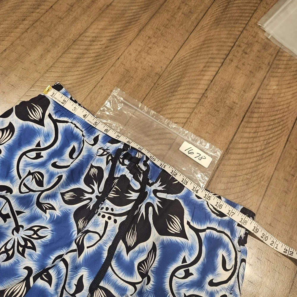 Speedo Swim Trunks Shorts Large Blue Floral Mesh Lined Hawaiian Beach W/ Pockets